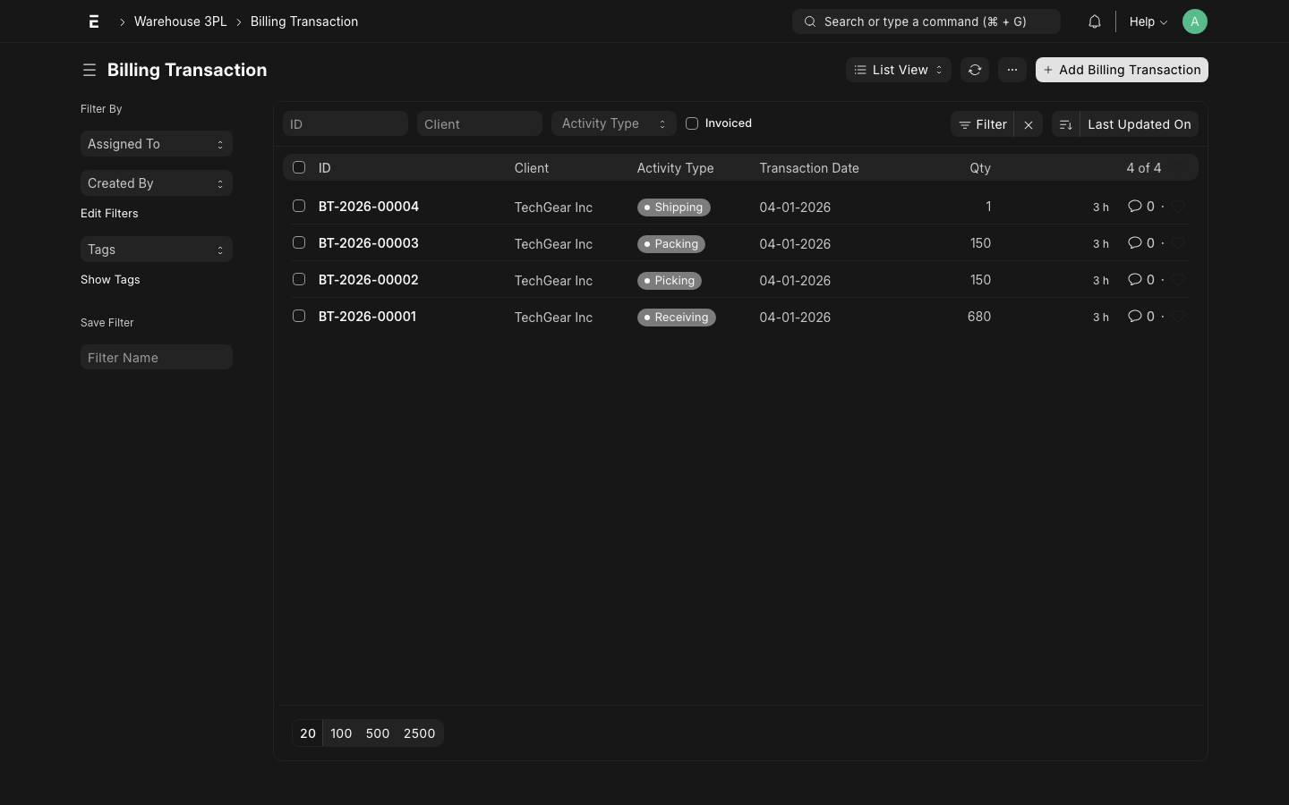 Billing Transaction List